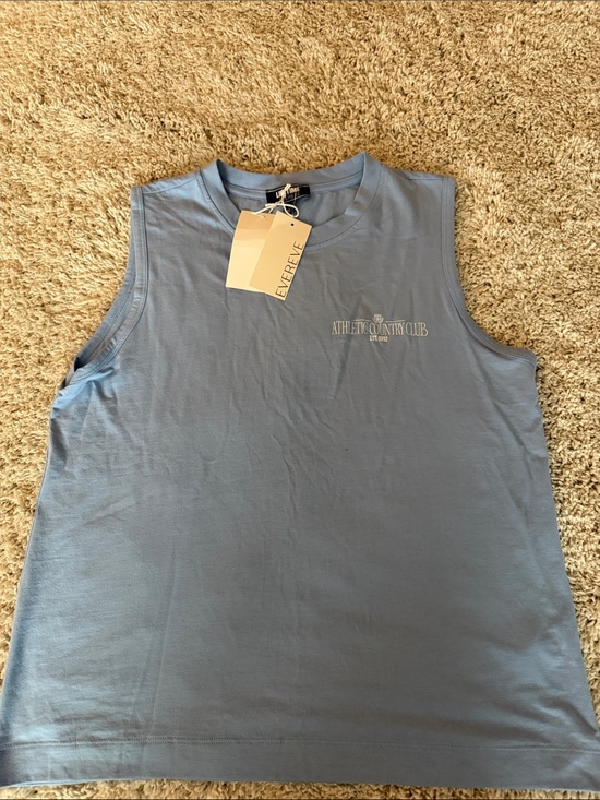 Evereve Tops - Evereve Light Blue Sleeveless Crewneck Tank with Chest Logo